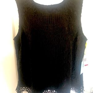 Sleeveless black lace shell